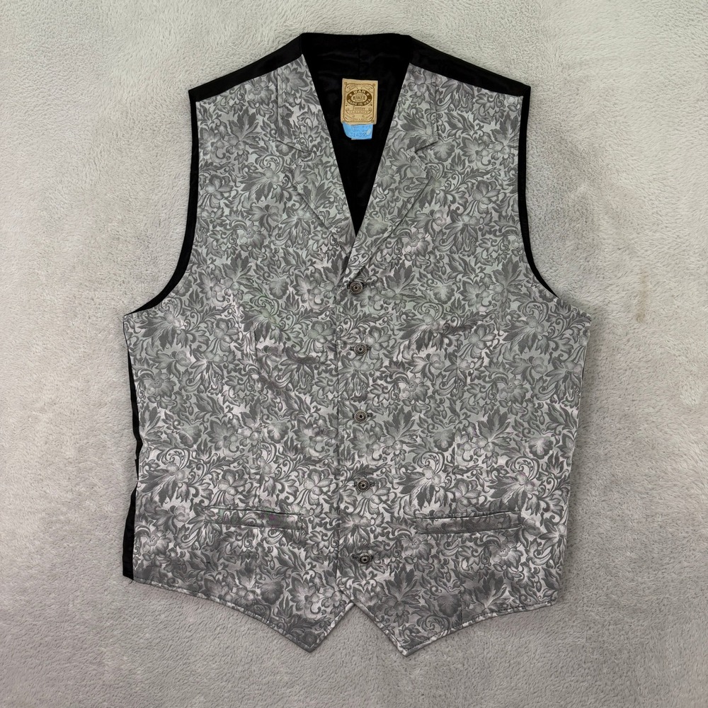 Wah Maker Men LT Large Tall Vest Frontier Silver Floral Damask Western Victorian